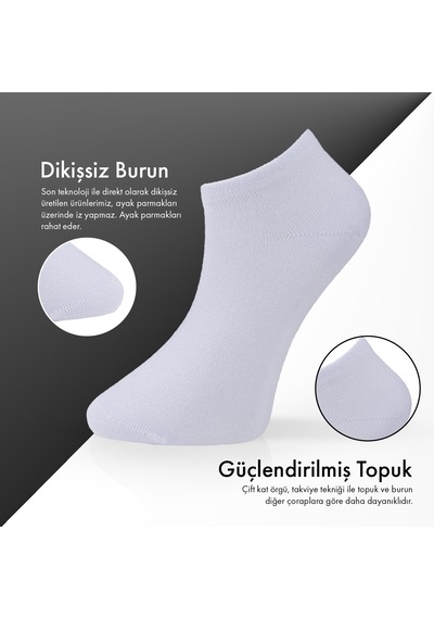 Saf Bambu Erkek Patik Düz Siyah Çorap Dikişsiz Premium Hediye Kutulu 6'lı Prime Bamboo Serisi L5952aznb Beyaz