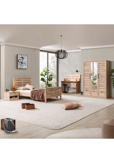 Polo Genç Odası - 3 Kapaklı Dolap, Karyola, Komodin, Çalışma Masası Ceviz