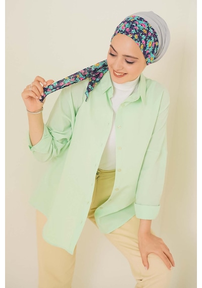 Bigdart 103901 Oversize Basic Tesettür Gömlek - E.yeşil 001