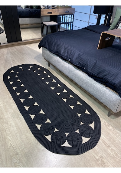 Mavaux Jüt Hasırlı El Örgüsü Kilim Siyah
