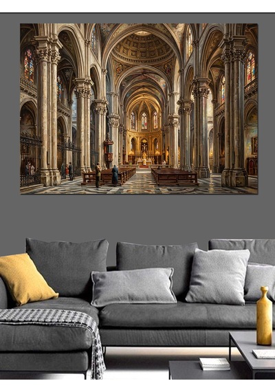 Tarihi Katedral İç Mekan Mimari Tablo Dekoratif Kanvas - Mdf Ahşap Tablo