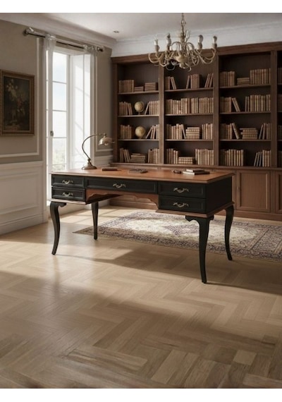 Winchester Rustik Still Çekmeceli Ahşap Çalışma Masası 75x140 Ceviz - Siyah