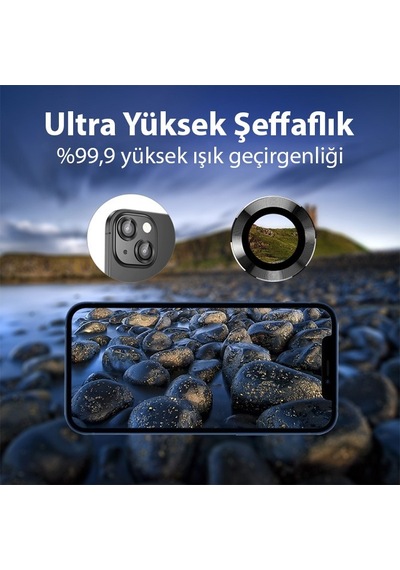 Ally Apple iPhone 15 Uyumlu /15 Plus Tempered Kamera Lens Koruma Cami - Sıyah