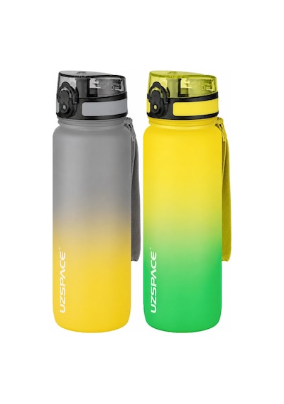 Uzspace 2'li Tritan Matara Seti 800 Ml Çift Renk Softtouch Ff Collection Tritan Su Matarası Grisarı-sarıyeşil
