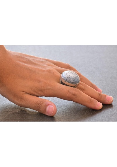 Gerçek Dendritik Opal Taş Yüzük - Büyük Yüzük - 925 Ayar Gümüş Gümüş