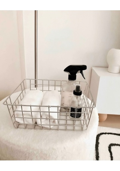 Çok Amaçlı 2li Organizer Sepet Masaüstü Düzenleyici Dekoratif Ev Ve Banyo Sepeti İnox