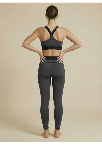 Sculpt Set Yüksek Bel Toparlayıcı Tayt & Destekleyici Spor Sütyeni Pilates Yoga Takımı Gri