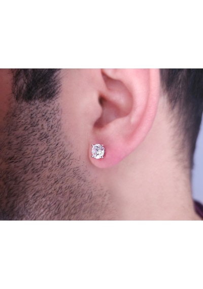 Beyaz Topaz Taşlı Büyük Tektaş Erkek Küpesi 0802e0031
