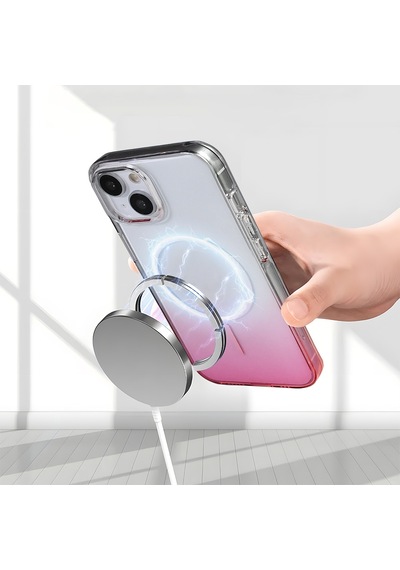Apple iPhone Uyumlu 13 Kılıf Renk Geçişli Magsafe Şeffaf Kamera Yükseltili Silikon Pazarplus Turuncu
