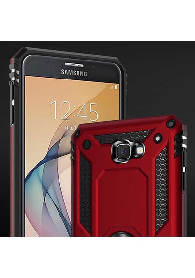 Samsung Galaxy Uyumlu J7 Prime Kılıf Sert Silikon Yüzüklü Stand Özellikli Kapak