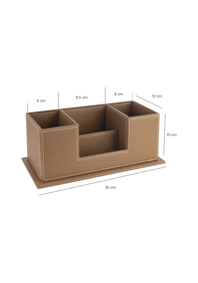 Masaüstü Deri Organizer Kalemlik 4 Gözlü Desktop Organizer Rainbow Vegan 10x12x25 Cm. Vizon