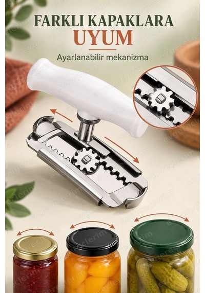 Metal Kavanoz Açacağı Plastik Kollu Pratik Kapak Açma Aparatı Beyaz