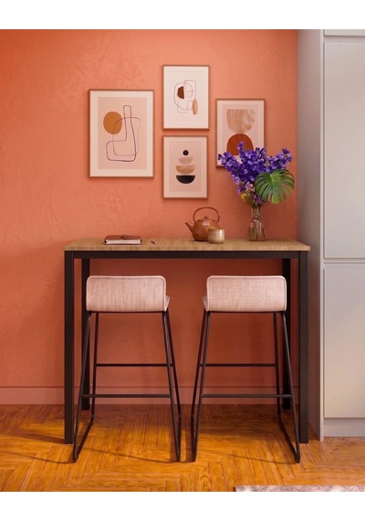 Meşe Siyah Bar Masası 116x45x92cm Mutfak Masası, Kahve Köşesi Ve Çok Amaçlı Kullanım
