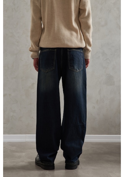 Erkek Ekstra Baggy Jean Pantolon Koyu Mavi