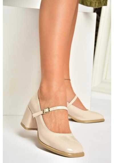 Fox Shoes U518422008 Bej Rugan Kalın Topuklu Kadın Ayakkabı Bej