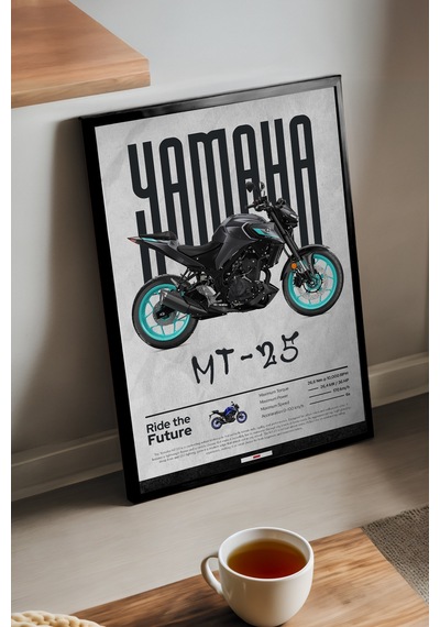 Mt-25 Siyah Ahşap Çerçeveli Poster, Dekoratif Motosiklet Duvar Tablosu