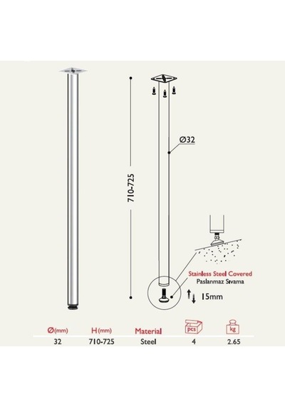 Gürçayhırdavat Masa Ayağı 11.170 - 32Mm (4 Adet)