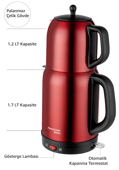 Awox Fresco 2'si 1 Arada Paslanmaz Çelik 1.7 L Çay Makinesi Su Isıtıcı