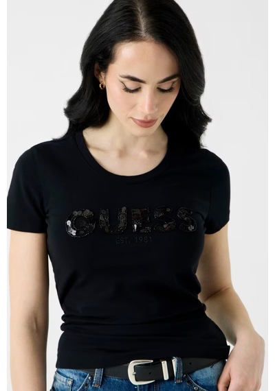 Guess Segquins Slim Fit Kadın T-shirt W5gı17j1314 Jet Black A996