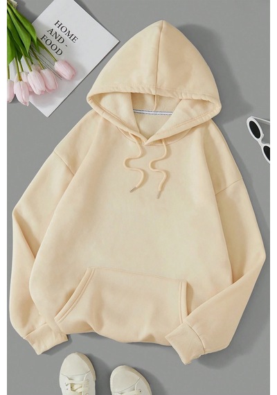 Havamda Değilim Baskılı Oversize Sweatshirt Bej