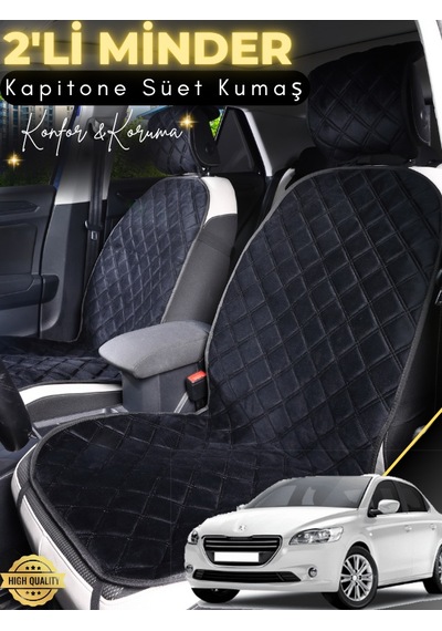 Peugeot 301 Uyumlu 2'li Süet Oto Koltuk Minderi Tam Koruma Hızlı Montaj Su Geçirmez A2 Siyah