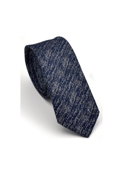 Gaffy Füme Gri Kırcıl Desenli Lacivert Dokuma Kumaş Mendilli Slim Fit Kravat // Sdk230919 Gri - Lacivert