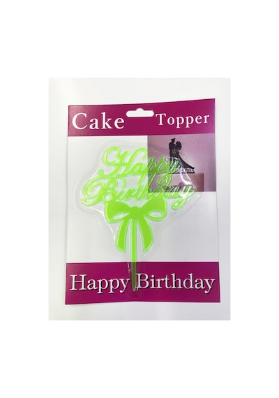 Happy Birthday Yazılı Fiyonklu Pasta Kek Çubuğu Yeşil Renk Diğer