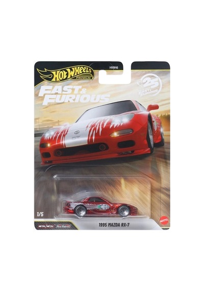 Hot Wheels Premium 1995 Mazda Rx-7 - Fast & Furious 25. Yıl Kırmızı-gümüş 1/64 Diecast Model Araba Çok Renkli