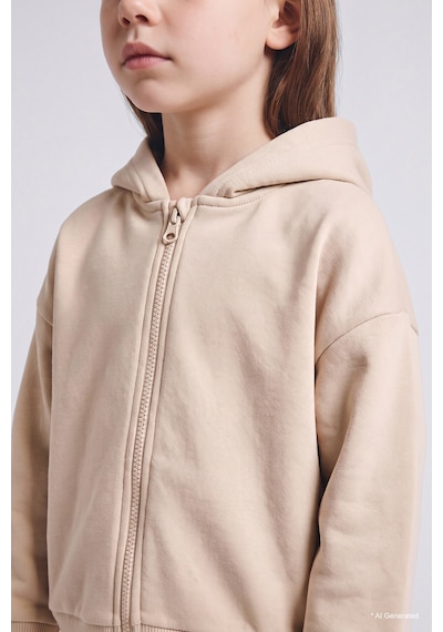 Defacto Kapüşonlu Fermuarlı Kalın Basic Sweatshirt Hırka Kız Bebek I5086a526wnbg203 Bej-bg203