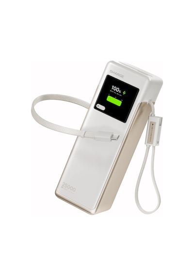 Sharge Hypertower 170w 25000 Mah Dahili Kablolu Akıllı Ekranlı Powerbank Taşınabilir Hızlı Şarj Cihazı Beyaz