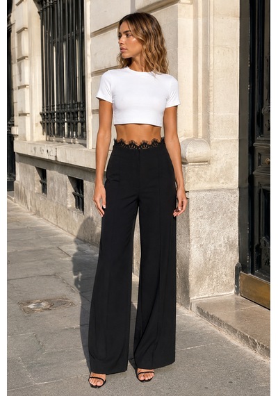 Glenda Lace Waist Palazzo Pantolon Siyah
