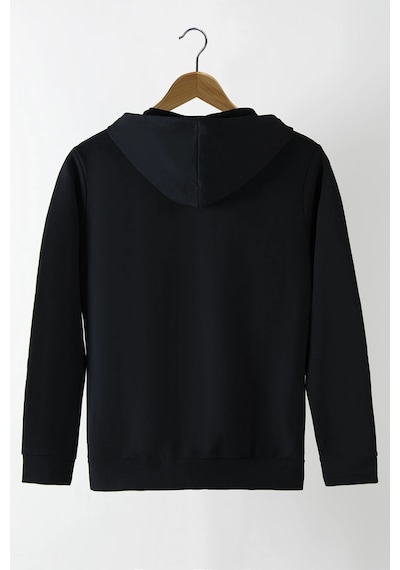 Relax&Basic Ünisex Basic Slim Fit Kapüşonlu Fermuarlı Cepli Sweatshirt Siyah Siyah