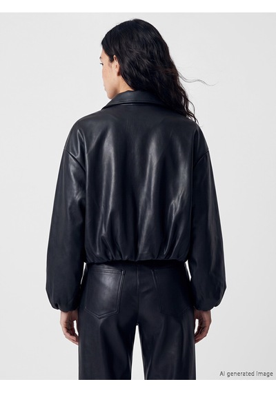 Lcw Vision Siyah Kadın Oversize Bomber Deri Görünümlü Ceket