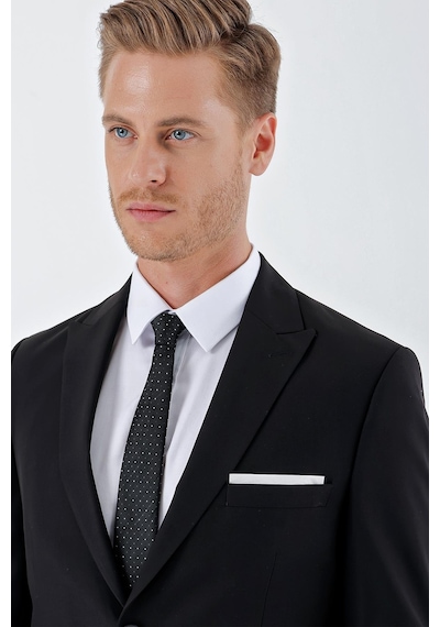 İmza Siyah Gabardin Kırlangıç Yaka 6 Drop Slim Fit Dar Kesim Basic Takım Elbise 1001240011-siyah Siyah