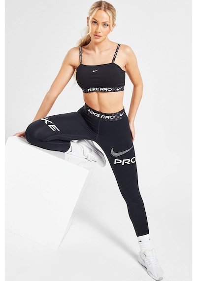 Nike Dri Fit Training Pro Graphic Women's Mid Rise Leggings Kadın Spor Tayt Füme Siyah Siyah