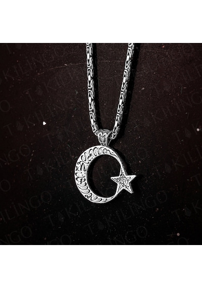Takılingo 925 Ayar Gümüş 2mm Kral Zincirli Kelimei Tevhid İşlemeli Erkek Kolye Gümüş