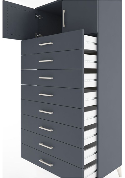 Hyperion Dolap Tek Raflı 8 Çekmeceli 2 Kapaklı 88x44x182 Antrasit-antrasit Antrasit