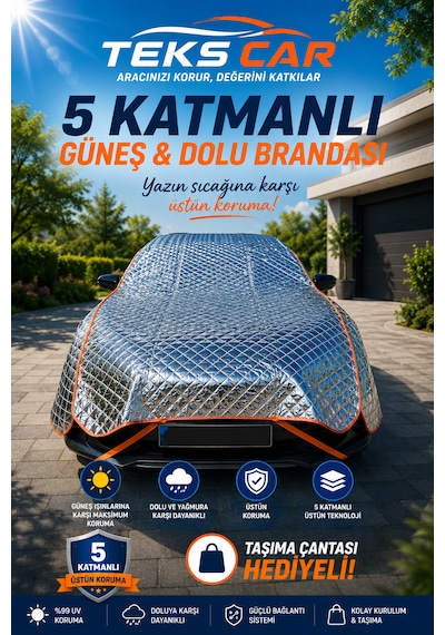 Güneş Koruyucu, Ultra Sağlam, Dolu Koruyucu Universal Oto Üst Brandası 1,6 Metre X 5,5 Metre