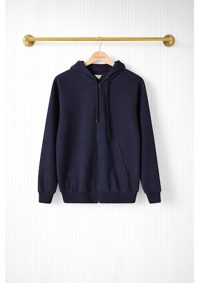 Fermuarlı Kapüşonlu Sweatshirt Lacivert