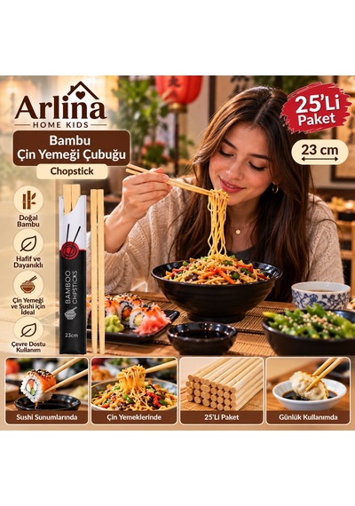 Bambu Chopstick 23 Cm Çin Yemeği Çubuğu 25li Set Ahşap