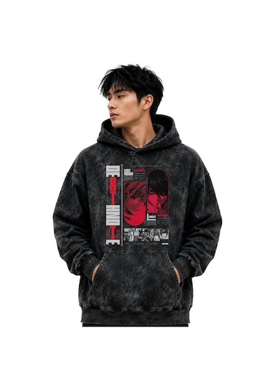 Sevbano Death Note Anime Baskılı Unisex Oversize Yıkamalı Premium Hoodie Siyah