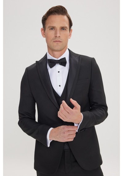 Ac&Co / Altınyıldız Classics Erkek Sıyah Slim Fit Dar Kesim Kırlangıç Yaka Balıksırtı Desenli Yelekli Smokin Takım Sıyah Siyah Ac&Co / Altınyıldız Classics Erkek Sıyah Slim Fit Dar Kesim Kırlangıç Yaka Balıksırtı Desenli Yelekli Smokin Takım Sıyah Siyah