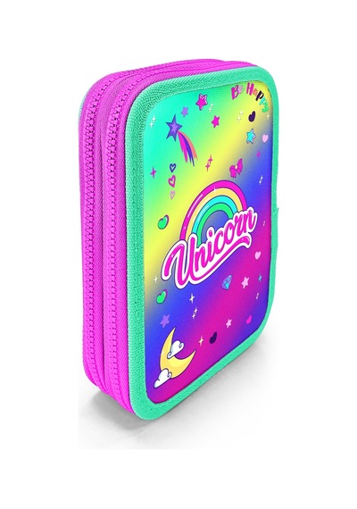 Coral High Kids Lavanta Su Yeşili Unicorn Desenli Çift Katlı Kalem Çanta 11129 Pembe - Su Yeşili