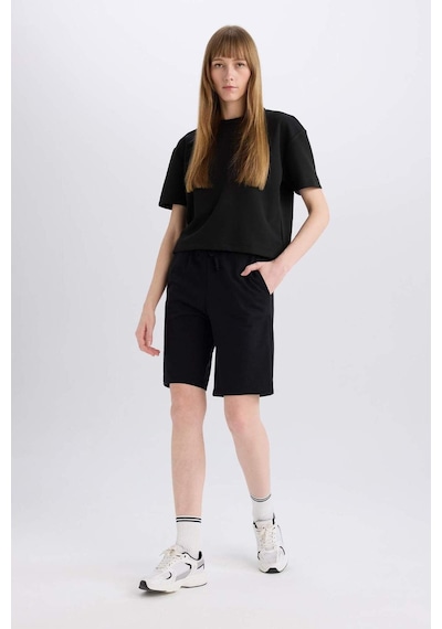 DeFacto Regular Fit Normal Bel Düz Paça Bermuda Şort W9369AZ25SMBK27 Siyah