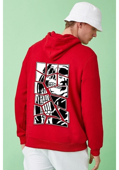 Uyguntarz Unisex Skullcracked Baskılı Sweatshirt Kırmızı