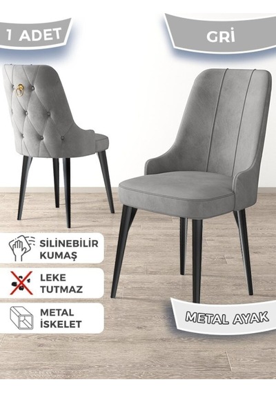 Canisa Newa Serisi, 1.sınıf Babyface Kumaş Siyah Metal Ayak Gold Halka, 4 Adet Gri Sandalye Sandalye Gri Ayakları Siyah