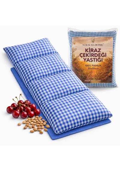 Strauss Home Kiraz Çekirdeği Yastığı Mikrodalga, Boyun Ve Omuz Kiraz Çekirdeği Yastığı, Pamuk Kumaş 50x20cm Deniz Mavisi
