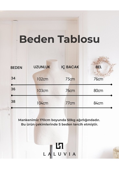 Laluvia Zebra Desen Paçası Bağlama Detaylı Pantolon - 0290 Bej