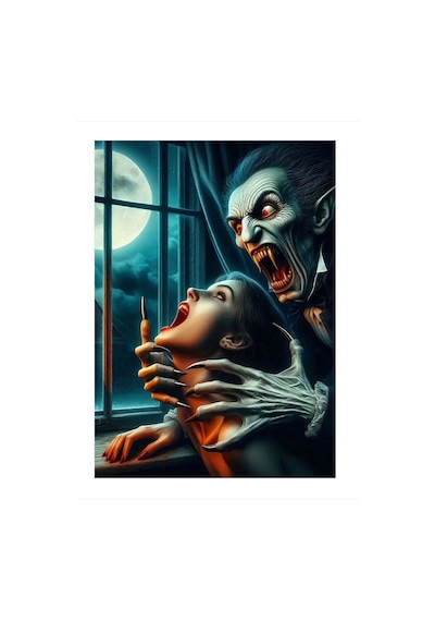 Korkunç Vampir Ve Kadın Hediyelik Ahşap Tablo 35cm X50cm