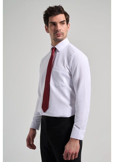 İmza Beyaz Sert Yaka Düz Classic Pamuklu Comfort Fit Gömlek 1004250213 Beyaz